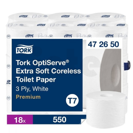 Tork OptiServe extra jemný bezdutinkový toaletní papír, 3 vrs, T7, 18 rolí, 472650