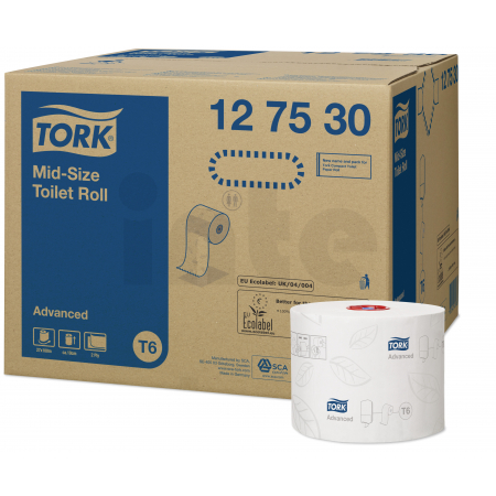 TORK Mid–Size bezdutinkový toaletní papír T6, 2vrs, 100 m, 27 rolí, 127530